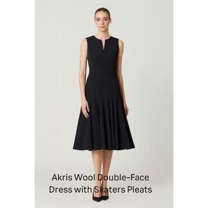 Akris Wool Double-Face Dress with Skaters Pleats Black Size 2 Formal Gala Curren